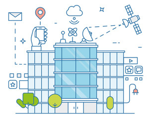 Vector illustration of smart modern city and internet of things, future technology for living. Smart environments