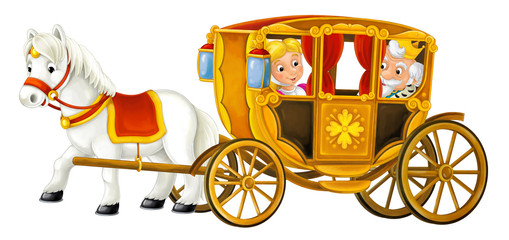 Cartoon carriage with royal couple inside - isolated - illustration for children
