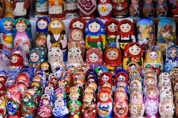 Colorful Matryoshka dolls at the market.