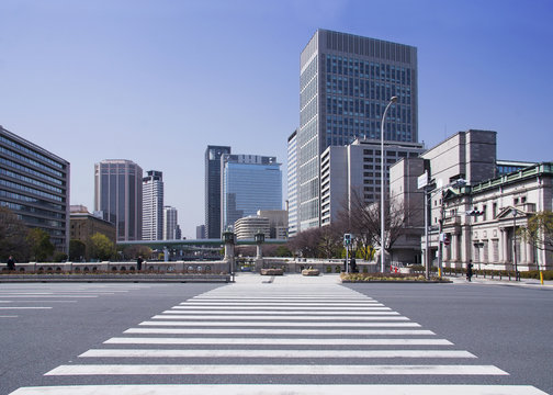 Wide pedestrian crossing in modern city