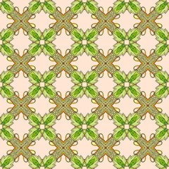 Seamless vector pattern with stylized flowers and green leaves. Print for fabric. Paper, wallpaper, wrapping.