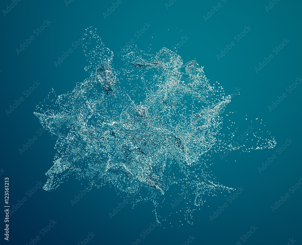 Poster abstract 3d rendering of chaotic particles. flying cubes in empty space. dynamic shape. futuristic b