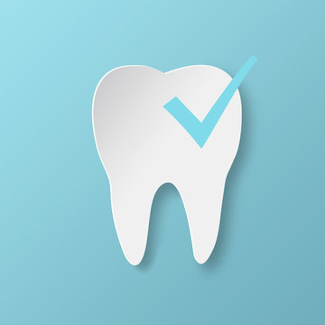 Healthy tooth Status infographic icon with check symbol.