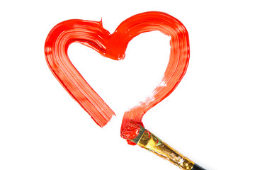 Heart Shape made of red paint with brush isolated