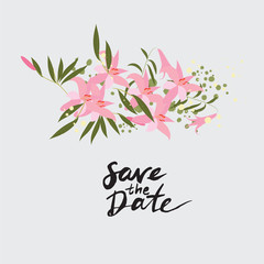 Illustration greeting hand-drawn lily floral background