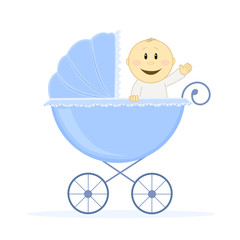 Baby Boy in Blue Jogging Stroller.