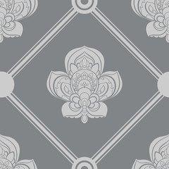 Gray and white seamless geometric pattern, repeating texture.  line background. Contemporary graphic design, ethnic arabic, indian, turkish monochrome ornament.