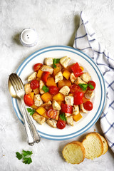 Roasted vegetables with chicken.Top view.