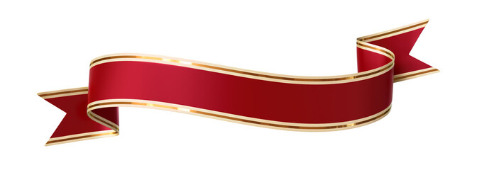 Curled red ribbon banner with gold border - arc up and down with wavy ends 