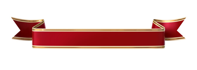 Curled red ribbon banner with gold border - straight and wavy ends