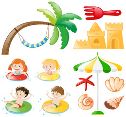 Fototapeta premium Children swimming and beach objects