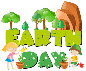 Earth day theme with children and trees