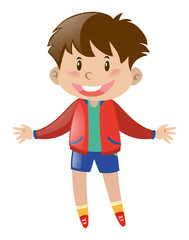 Happy boy wearing red jacket