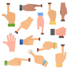 Hands push buttons vector set.