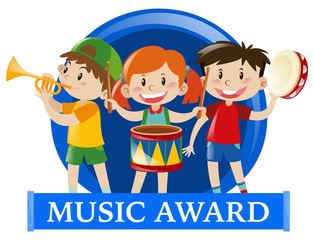 Label design with kids playing music