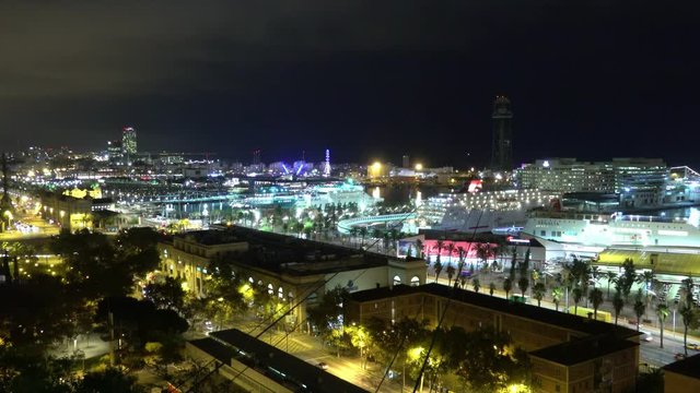 The Port of Barcelona by night - aerial view