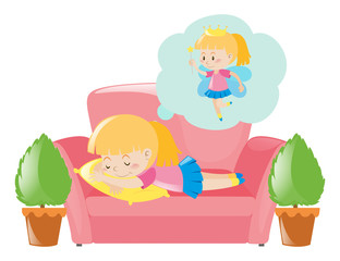 Little girl dreaming about fairy