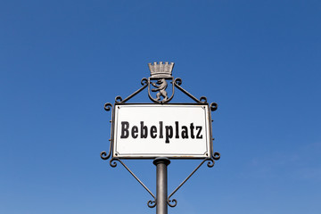 Historic Bebelplatz sign in Berlin.