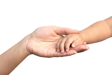 Mother holding a baby's hand in old vintage tone