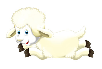 Cartoon funny sheep standing and watching - isolated - illustration for children