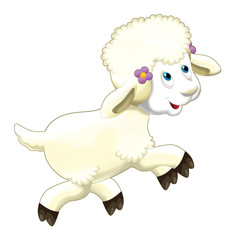 Cartoon funny sheep jumping and watching - isolated - illustration for children