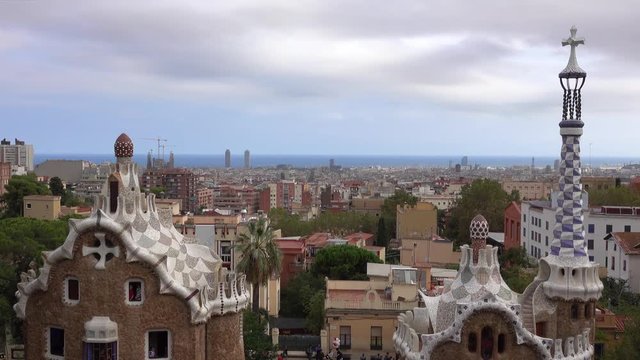 Fantastic aerial view over Barcelona from Park Guell