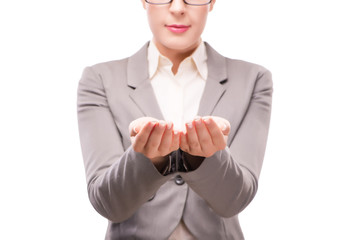 Strict serious businesswoman isolated on white