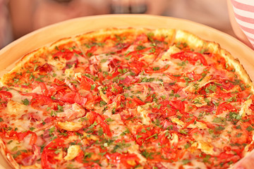 Delicious pizza, closeup