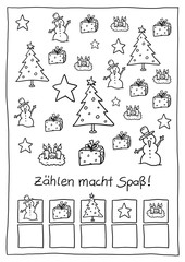 Obraz premium Ausmalbild Zählen Weihnachten