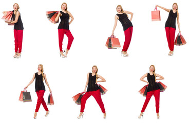 Set of woman with shopping bags on white