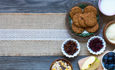 Fototapeta na wymiar Healthy morning breakfast with cereal biscuits