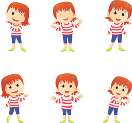 happy girl cartoon character in many action