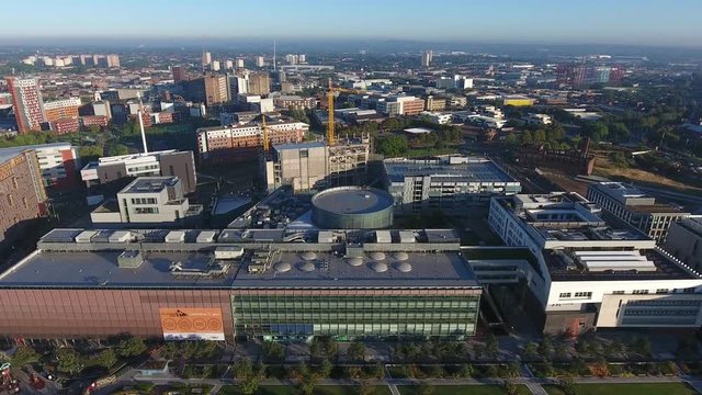 Aerial view of the Millennium Point area of Birmingham, UK.