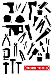 Work tools silhouette icons