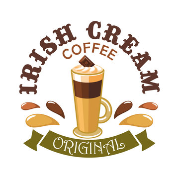 Irish Cream Coffee. Cafe emblem