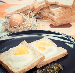 Egg bread and Orange jam breakfast.
