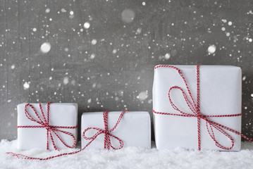 Three White Gifts With Snowflakes, Copy Space