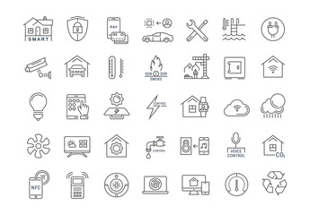 Set Vector Flat Line Icons Smart House