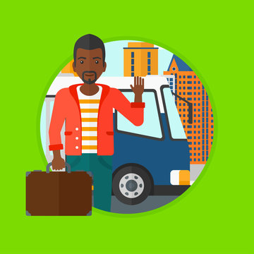 Man travelling by bus vector illustration.