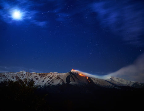 etna eruzione panorama notturno