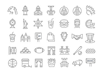 Set Vector Flat Line Icons USA and America © M.Style