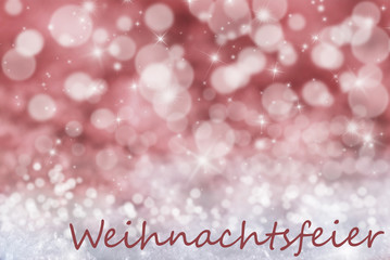 Red Bokeh Background, Snow, Weihnachtsfeier Means Christmas Party