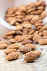 Spilled almonds from the bowl