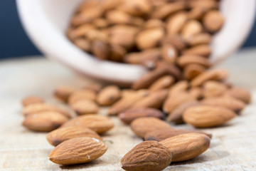 Spilled almonds from the bowl