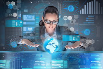 Futuristic media sharing concept with woman