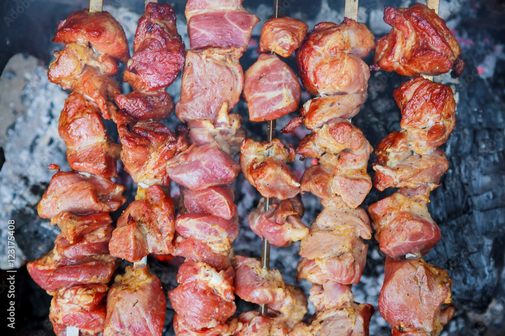 Wall mural grilled caucasus barbecue in smoke