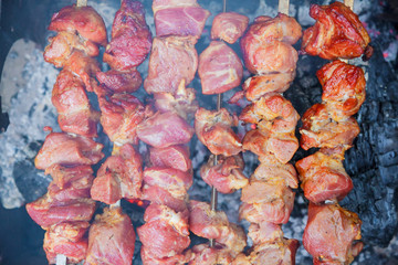 grilled caucasus barbecue in smoke
