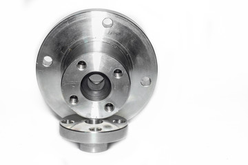 Metal flange on white background.