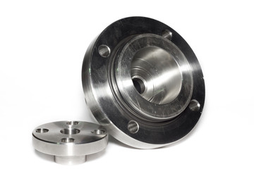 Metal flange on white background.