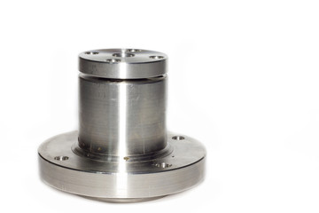 Metal flange on white background.
